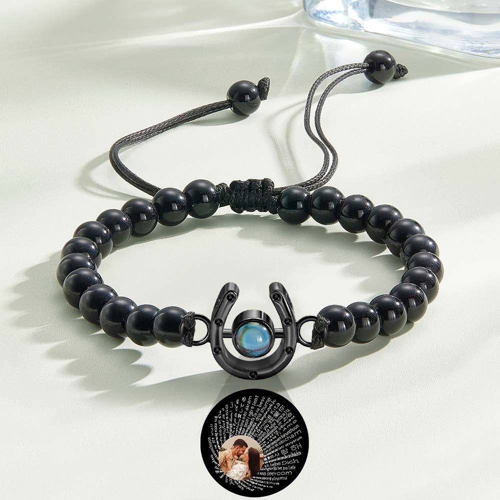 Personalized Horseshoe Charm Photo Projection Beads Bracelet Gift for Horse Lovers - soufeelus