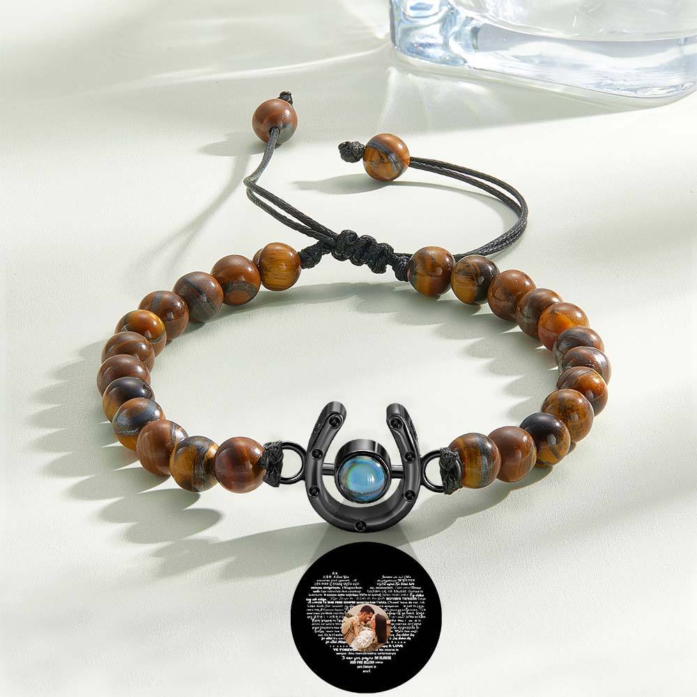Personalized Horseshoe Charm Photo Projection Beads Bracelet Gift for Horse Lovers - soufeelus