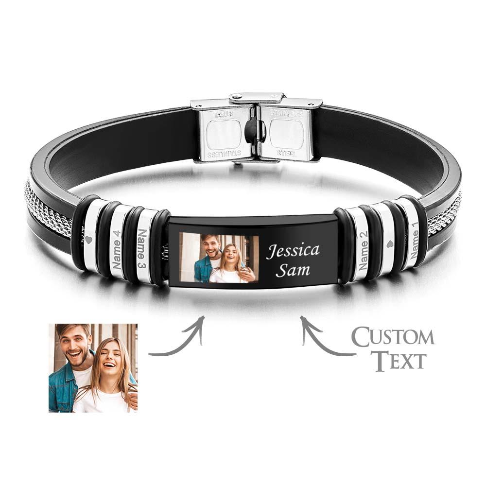 Personalized Color Photo Memory Bracelets Custom Engraved 4 Names Men's Bracelet Wristband Birthday Friendship Gift - soufeelus