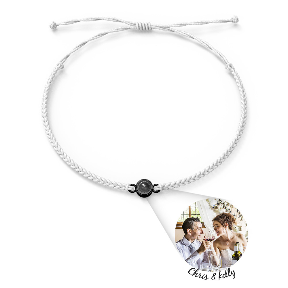 Personalized Photo Projection Charm Bracelet with Text, Wedding Gift, Picture Projector Minimalist Memorial Anniversary Gift for Him