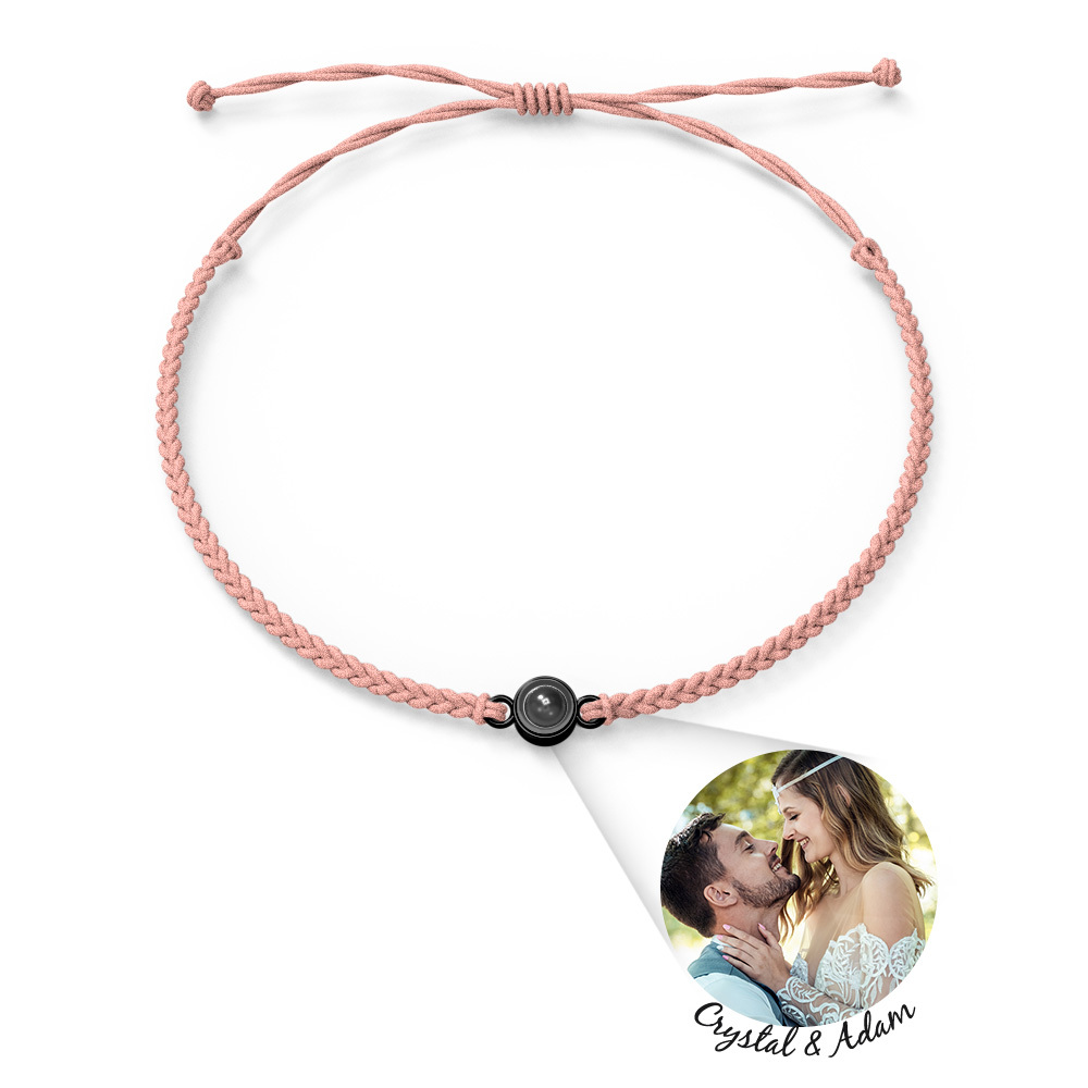 Personalized Photo Projection Charm Bracelet with Text, Wedding Gift, Picture Projector Minimalist Memorial Anniversary Gift for Him