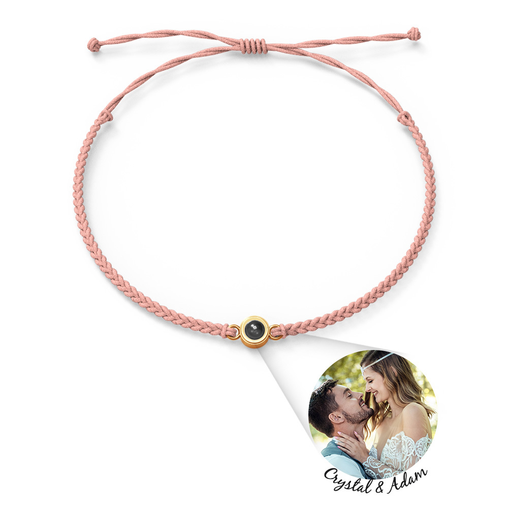 Personalized Photo Projection Charm Bracelet with Text, Wedding Gift, Picture Projector Minimalist Memorial Anniversary Gift for Him