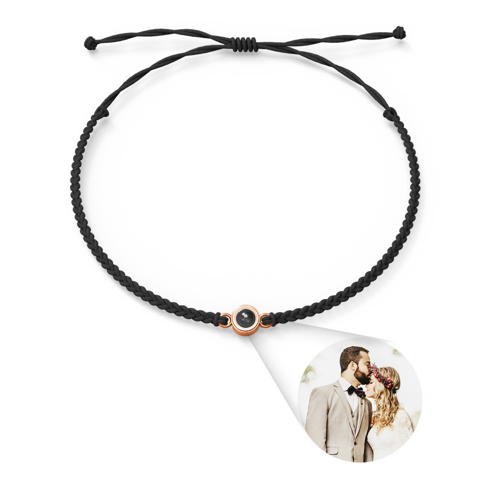 Personalized Pink Bracelet Custom Photo Projection Braided Rope Bracelet Best Gift For Girls Birthday Gift