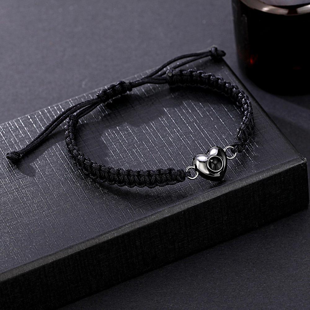 Custom Simple Fashion Black Rope Heart Shaped Picture Projection Bracelet - soufeelus