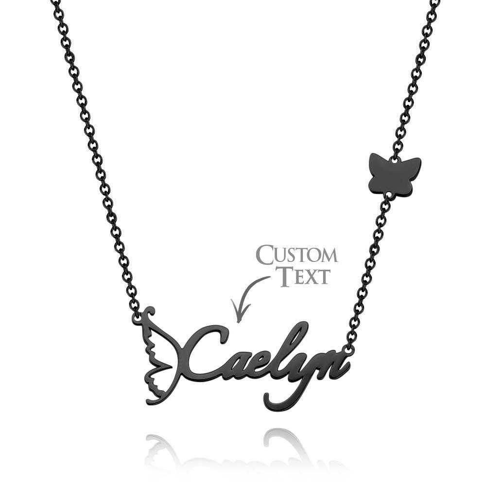 Customized Name Necklace Butterfly Necklace for Women Handwriting with Sideways Butterfly Charm Elegant Butterfly Design Gift for Friend - soufeelus