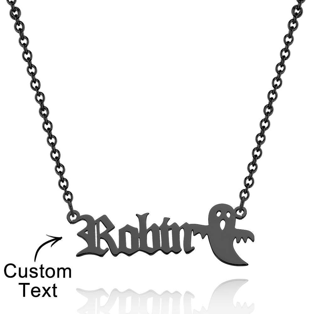 Personalized Ghost Name Necklace Custom Old English Gothic Font Pendant Necklace Minimalist Ghost Jewelry Spooky Halloween Gift for Kids - soufeelus