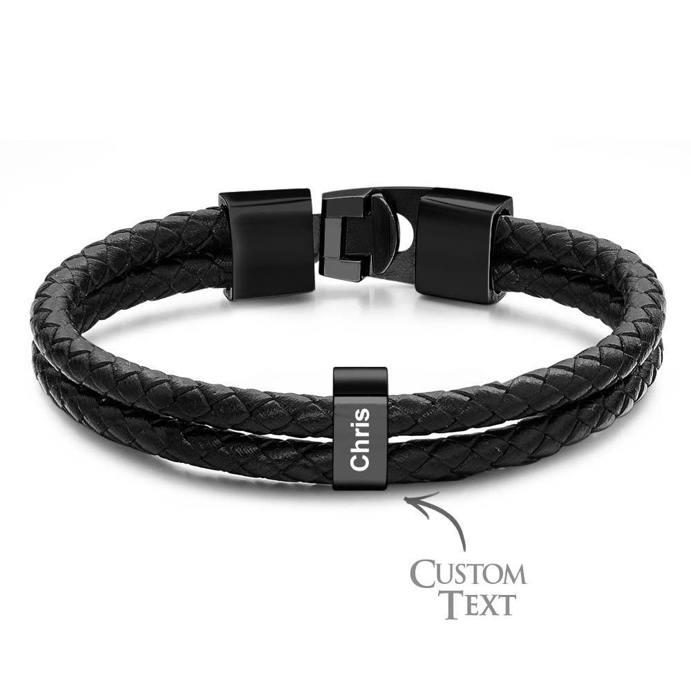 Custom Name Bracelet Braided Leather Personalized Gifts for Dad - soufeelus