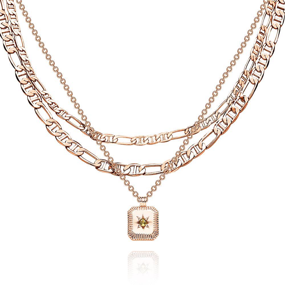 Layered Custom Necklace Birthstone Star Ridge Pendant Necklace - soufeelus