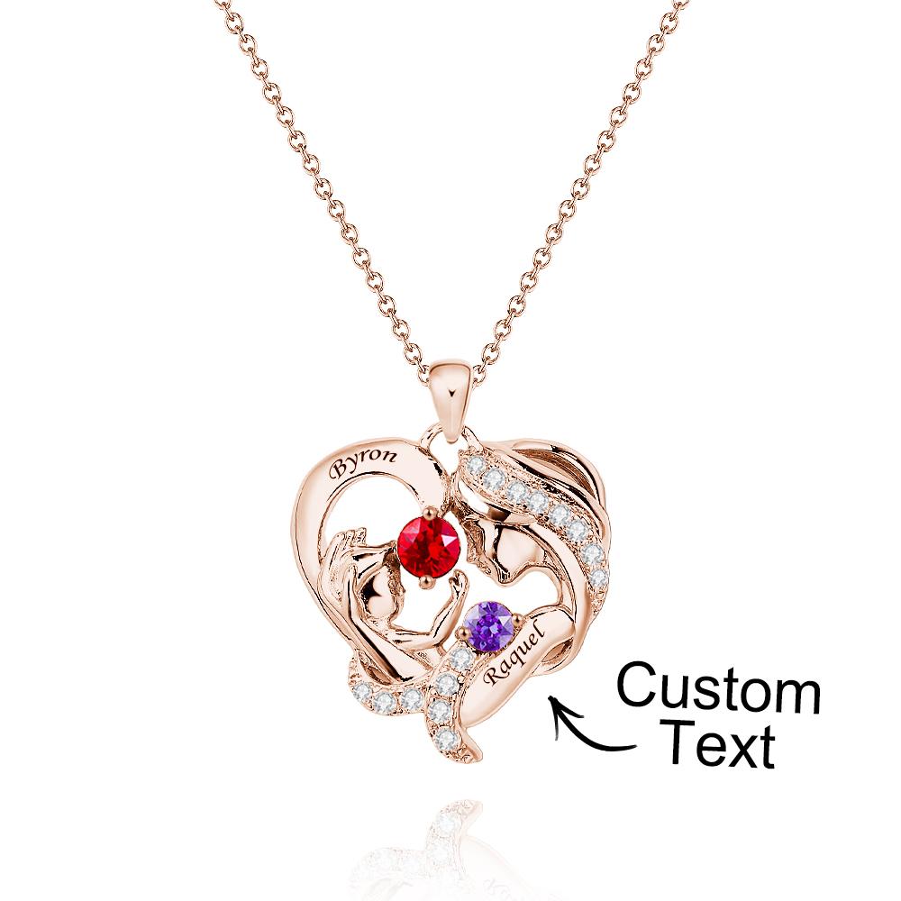 Engravable Mom And Baby Necklace With Birthstone Warm Gifts For Mom
