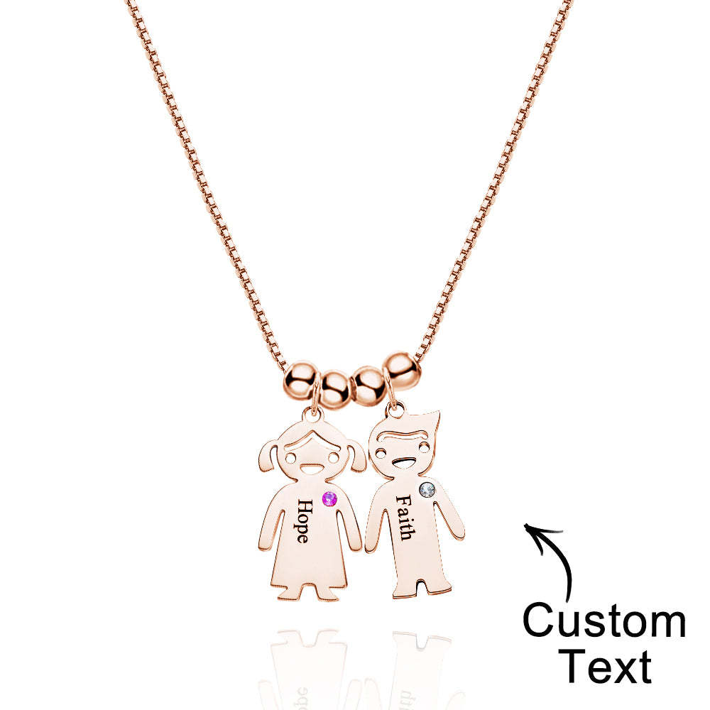Mother's Necklace with Engravable Birthstone Children's Charms - soufeelus