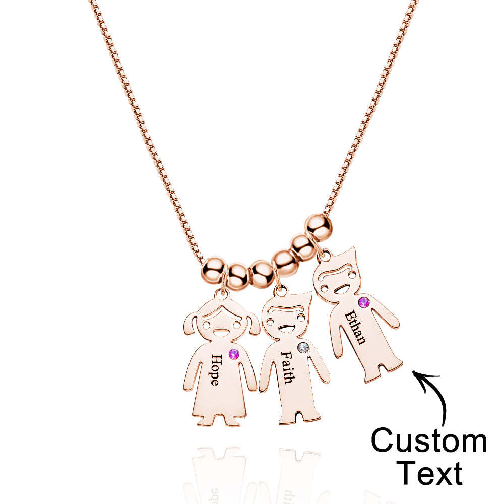 Mother's Necklace with Engravable Birthstone Children's Charms - soufeelus