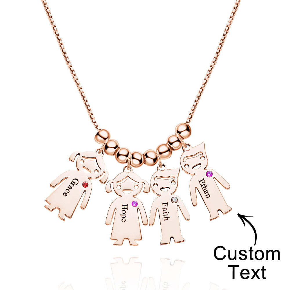 Mother's Necklace with Engravable Birthstone Children's Charms - soufeelus