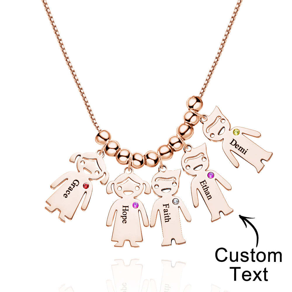 Mother's Necklace with Engravable Birthstone Children's Charms - soufeelus