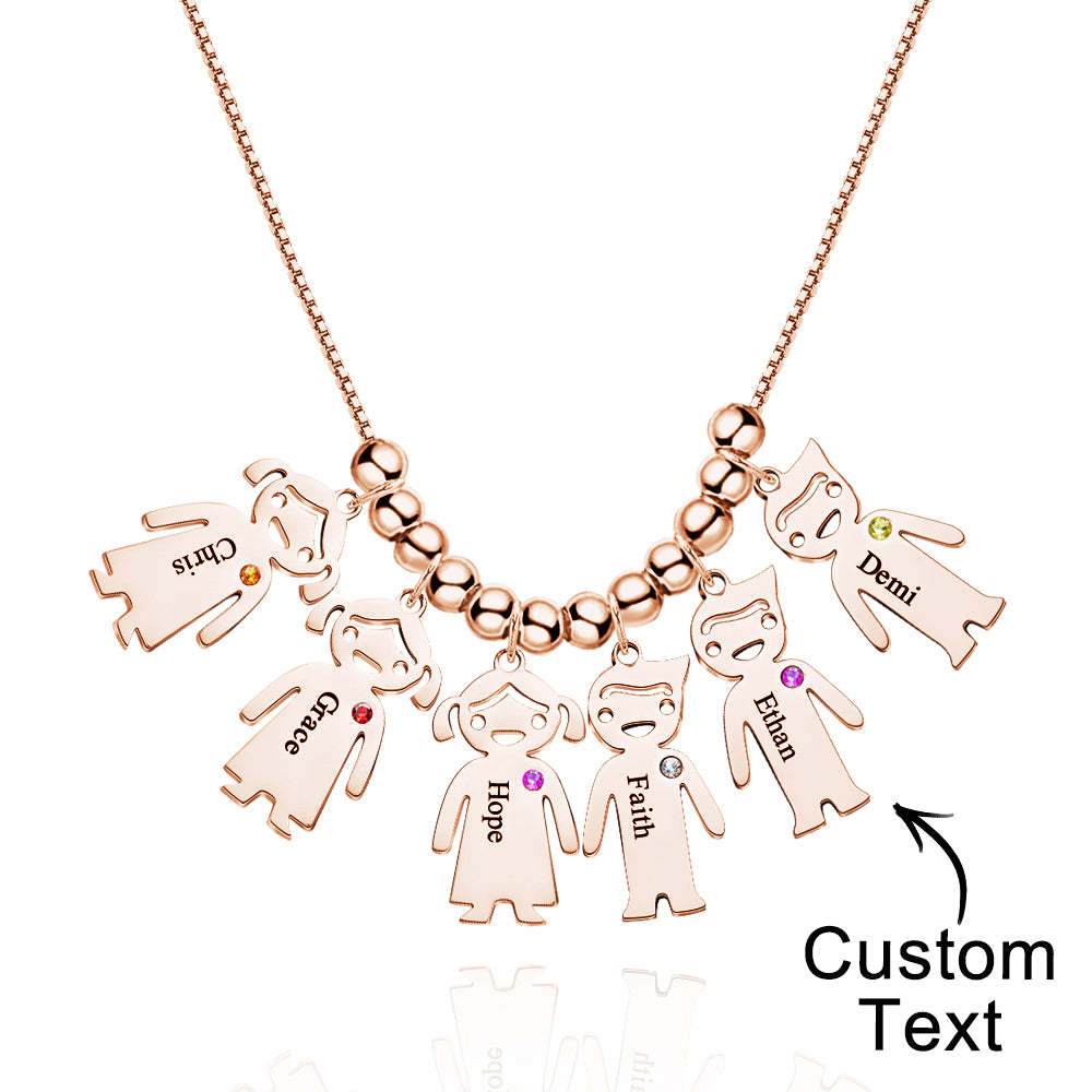 Mother's Necklace with Engravable Birthstone Children's Charms - soufeelus