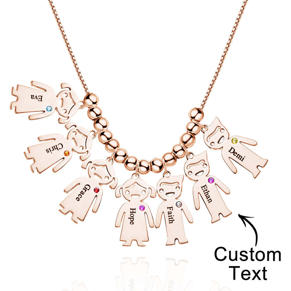 Mother's Necklace with Engravable Birthstone Children's Charms - soufeelus