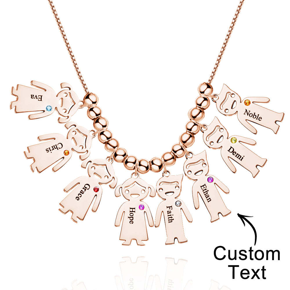 Mother's Necklace with Engravable Birthstone Children's Charms - soufeelus