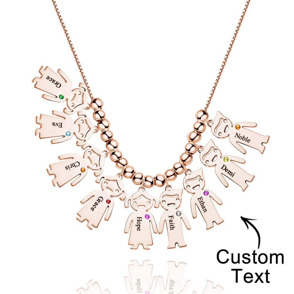Mother's Necklace with Engravable Birthstone Children's Charms - soufeelus