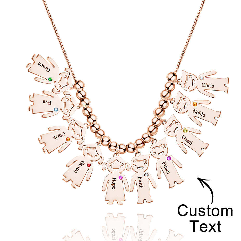 Mother's Necklace with Engravable Birthstone Children's Charms - soufeelus