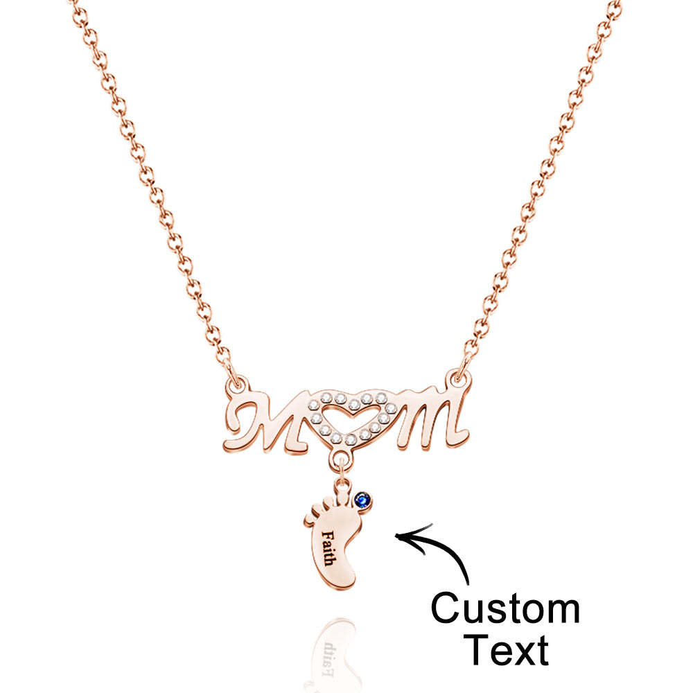 Mother's Necklace With Small Custom Name & Birthstone Baby Foot Charms - soufeelus