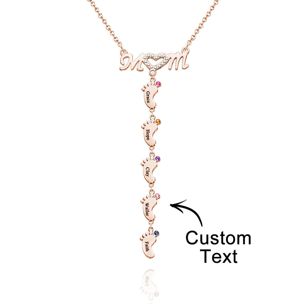 Mother's Necklace With Small Custom Name & Birthstone Baby Foot Charms - soufeelus