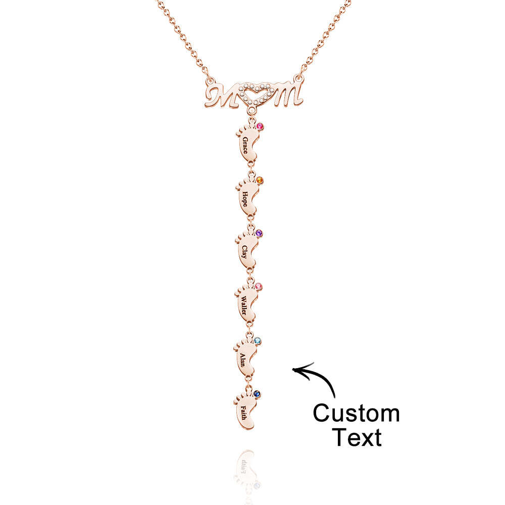 Mother's Necklace With Small Custom Name & Birthstone Baby Foot Charms - soufeelus