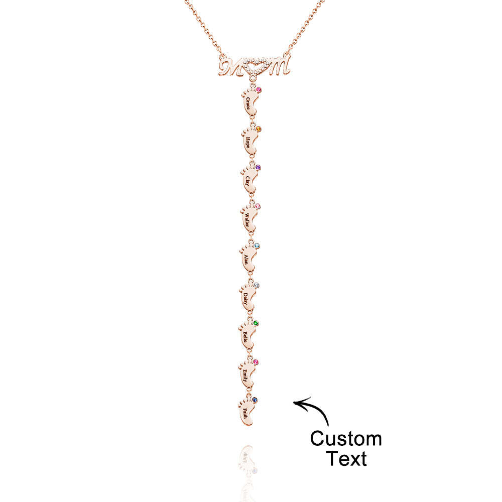 Mother's Necklace With Small Custom Name & Birthstone Baby Foot Charms - soufeelus