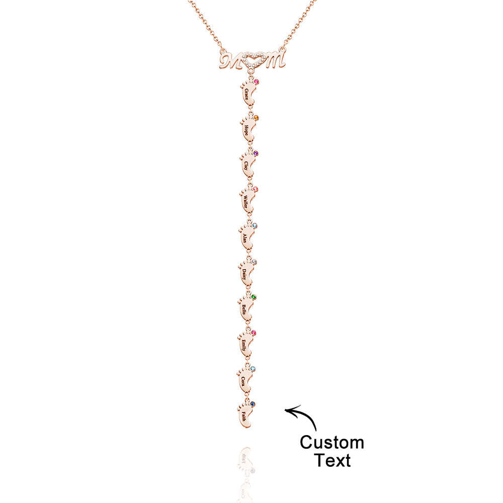 Mother's Necklace With Small Custom Name & Birthstone Baby Foot Charms - soufeelus