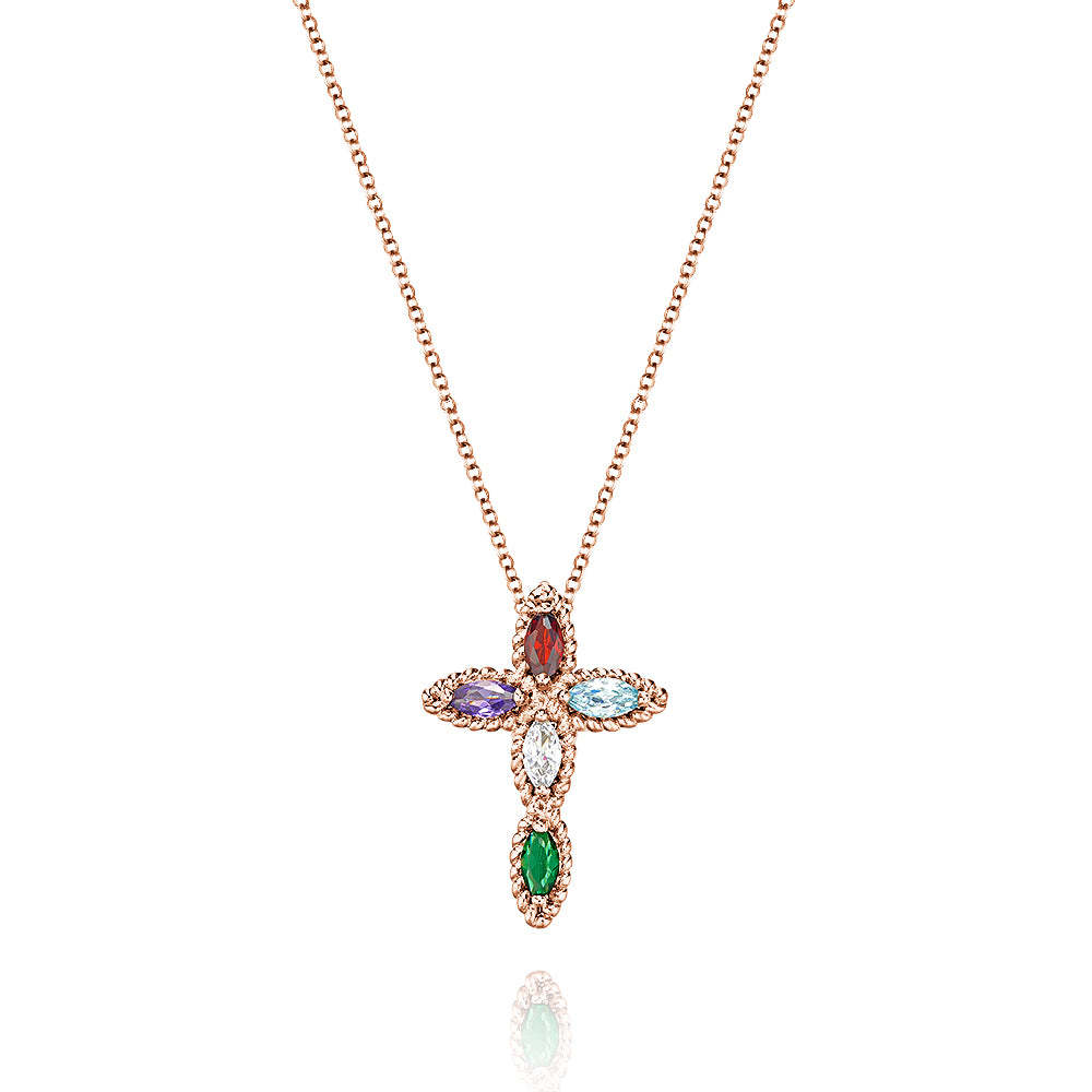 Personalized Mini Cross Pendant Necklace Custom Birthstones Necklace Christening Gift for Her - soufeelus