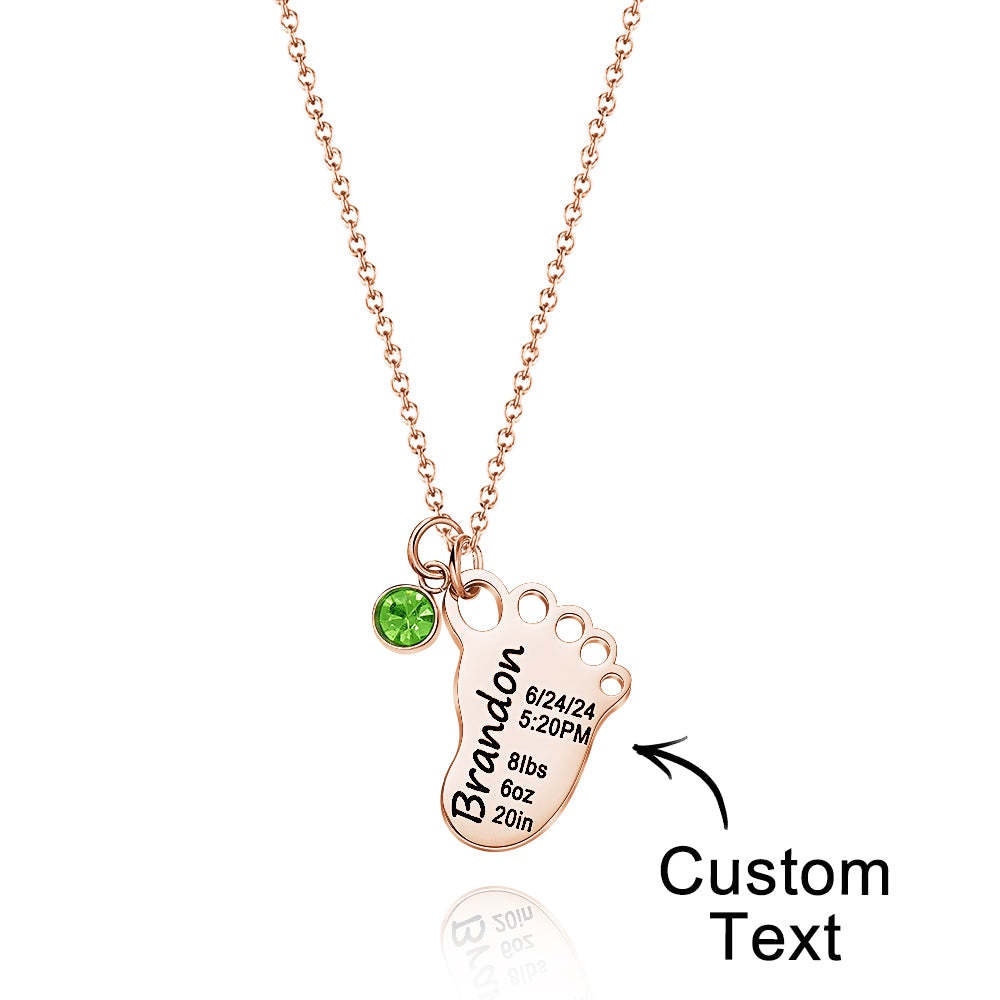 Personalized Baby Foot Pendant Necklace with Birthstone Necklace Birthday Baby Shower Gift for Kid New Mom - soufeelus