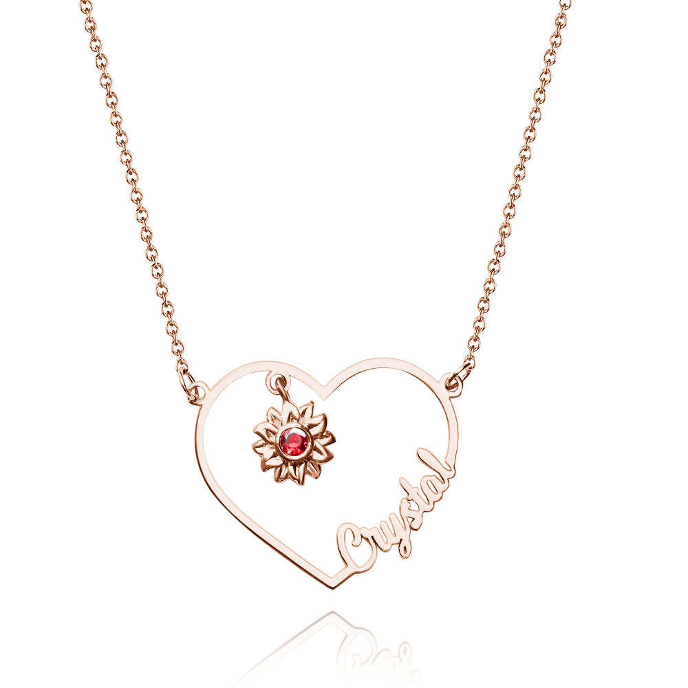 Personalized Heart-Shaped Sunflower Name Necklace with Birthstone Birthday Anniversary Gift for Her - soufeelus