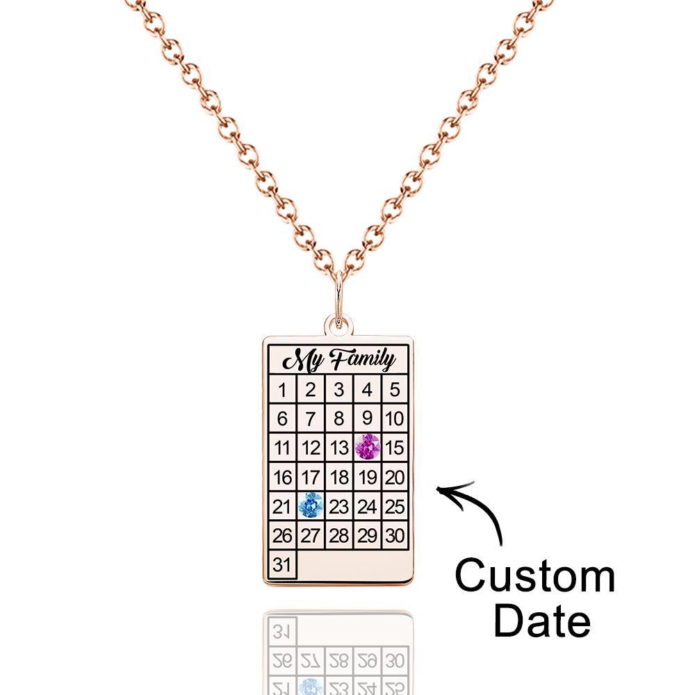 Calendar Necklace with Birthstone Gold Wedding Date Necklace Customized Calendar Gift for Her - soufeelus