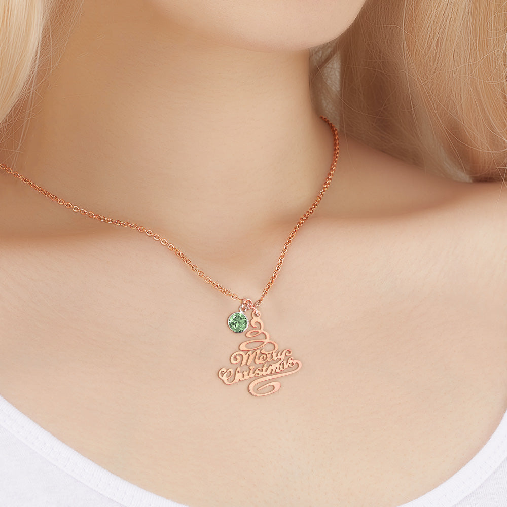 Personalized Christmas Tree Birthstone Necklace Christmas Gift for Her detail
