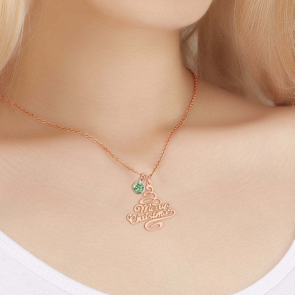 Personalized Christmas Tree Birthstone Necklace Christmas Gift for Her - soufeelus