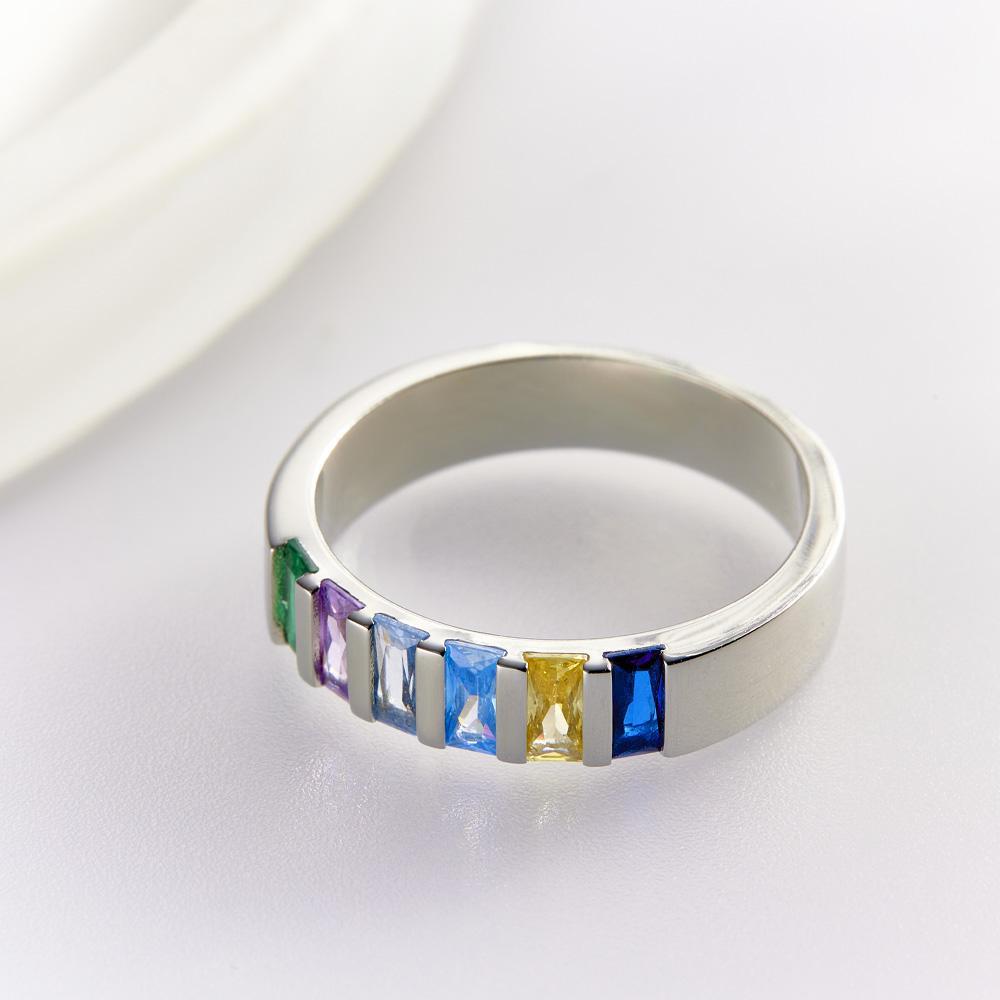 Custom Baguette Birthstone Ring Personalized Family Ring Gift For Her - soufeelus