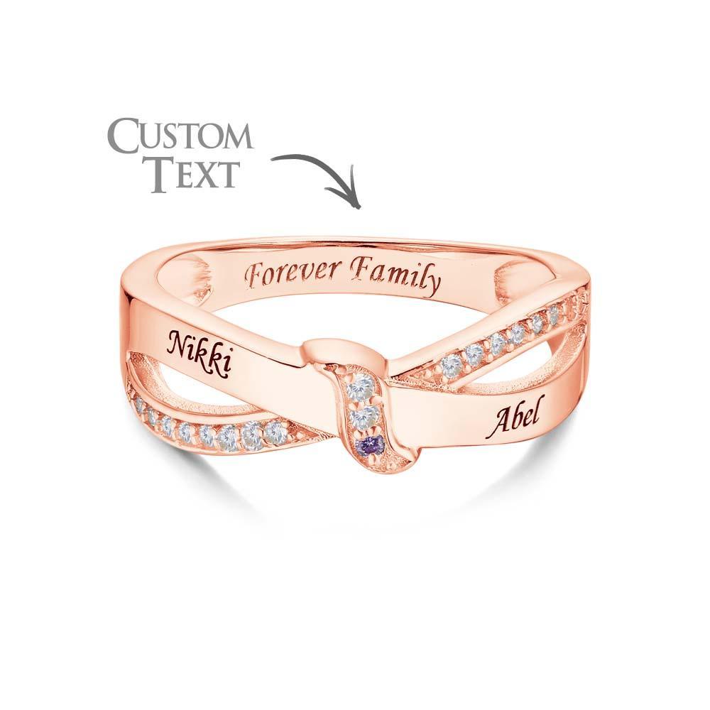 Custom Name and Text Birthstone Ring Rose Gold Plated Personalized Family Ring Gift For Her - soufeelus