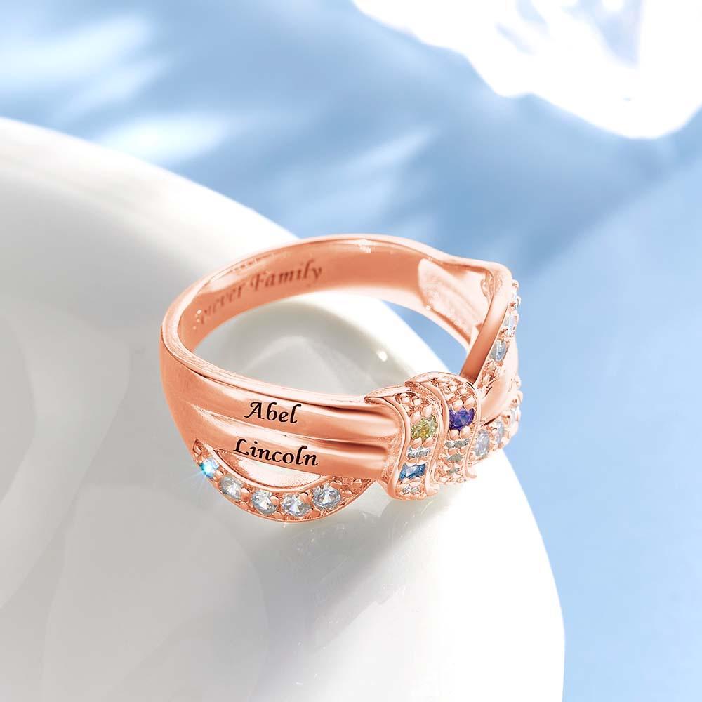 Custom Name and Text Birthstone Ring Rose Gold Plated Personalized Family Ring Gift For Her - soufeelus