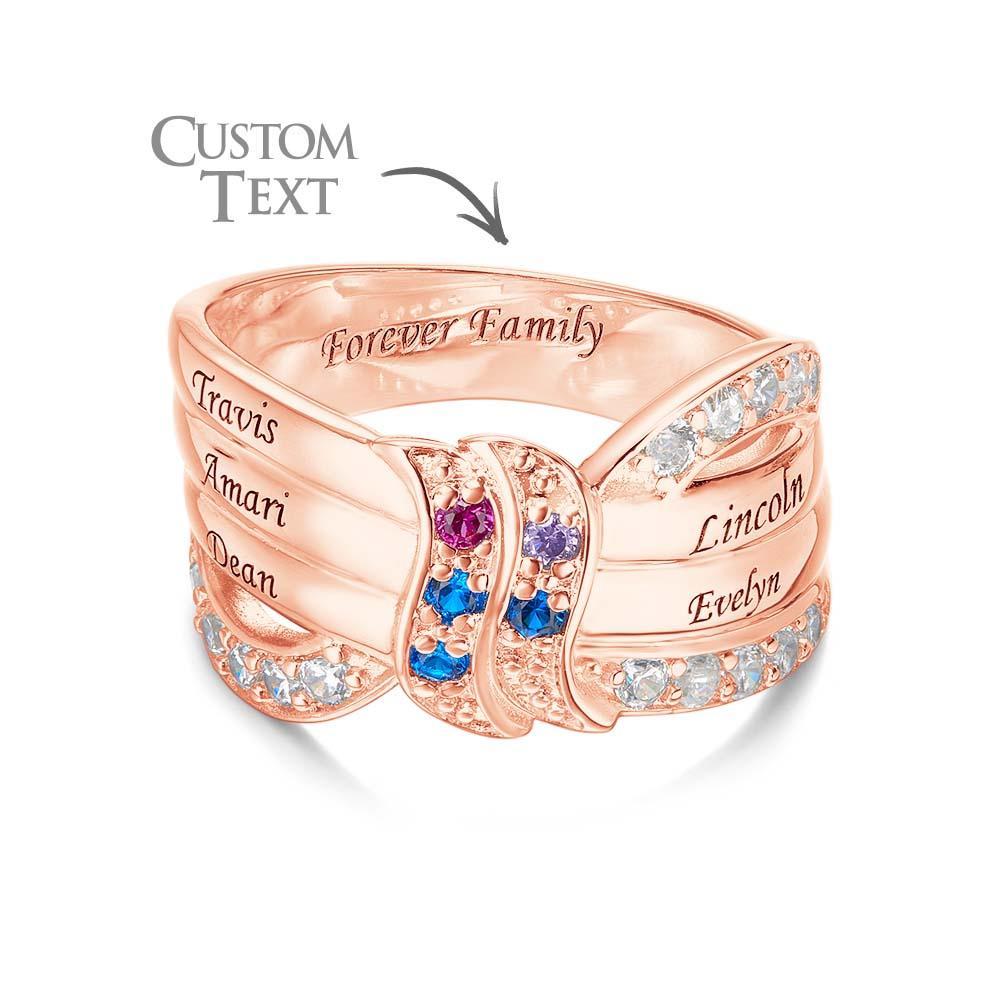 Custom Name and Text Birthstone Ring Rose Gold Plated Personalized Family Ring Gift For Her - soufeelus