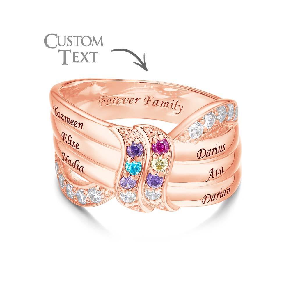 Custom Name and Text Birthstone Ring Rose Gold Plated Personalized Family Ring Gift For Her - soufeelus