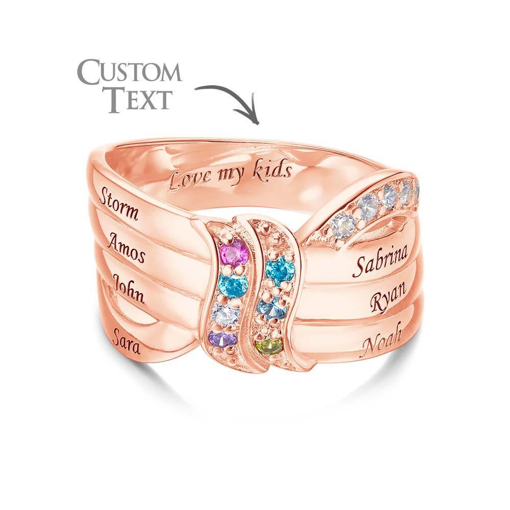 Custom Name and Text Birthstone Ring Rose Gold Plated Personalized Family Ring Gift For Her - soufeelus