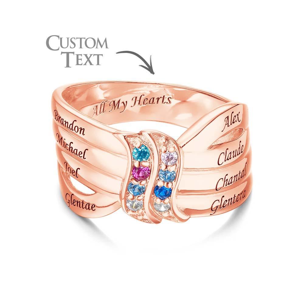 Custom Name and Text Birthstone Ring Rose Gold Plated Personalized Family Ring Gift For Her - soufeelus