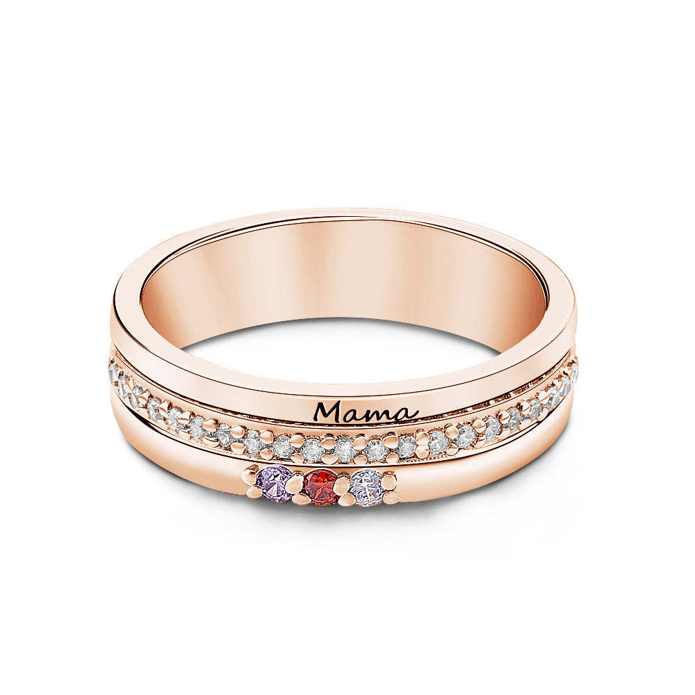 Personalized Birthstones Ring with Engraved Text Ring Jewelry Birthday Gift for Women - soufeelus