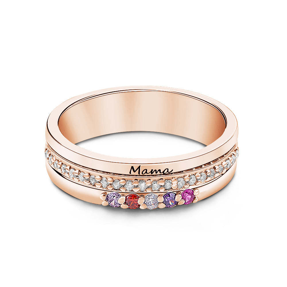 Personalized Birthstones Ring with Engraved Text Ring Jewelry Birthday Gift for Women - soufeelus