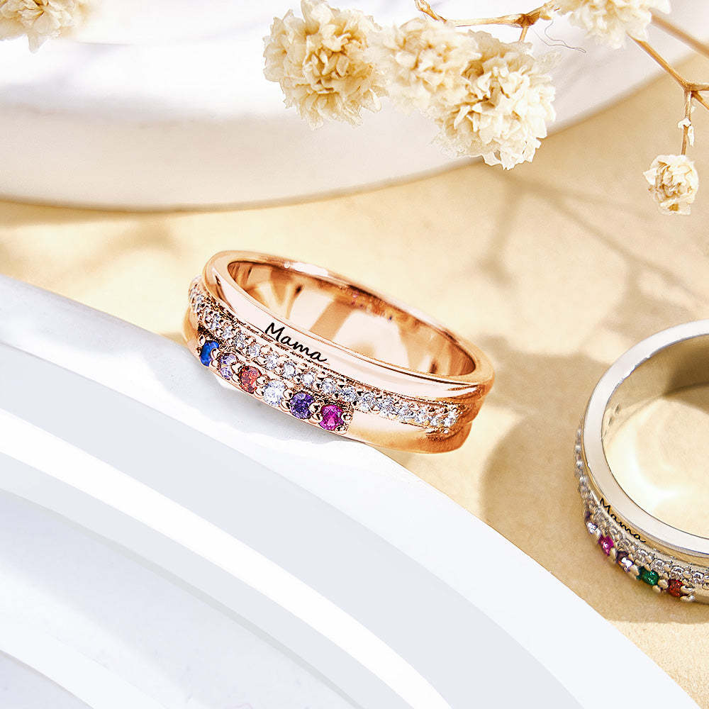 Personalized Birthstones Ring with Engraved Text Ring Jewelry Birthday Gift for Women - soufeelus