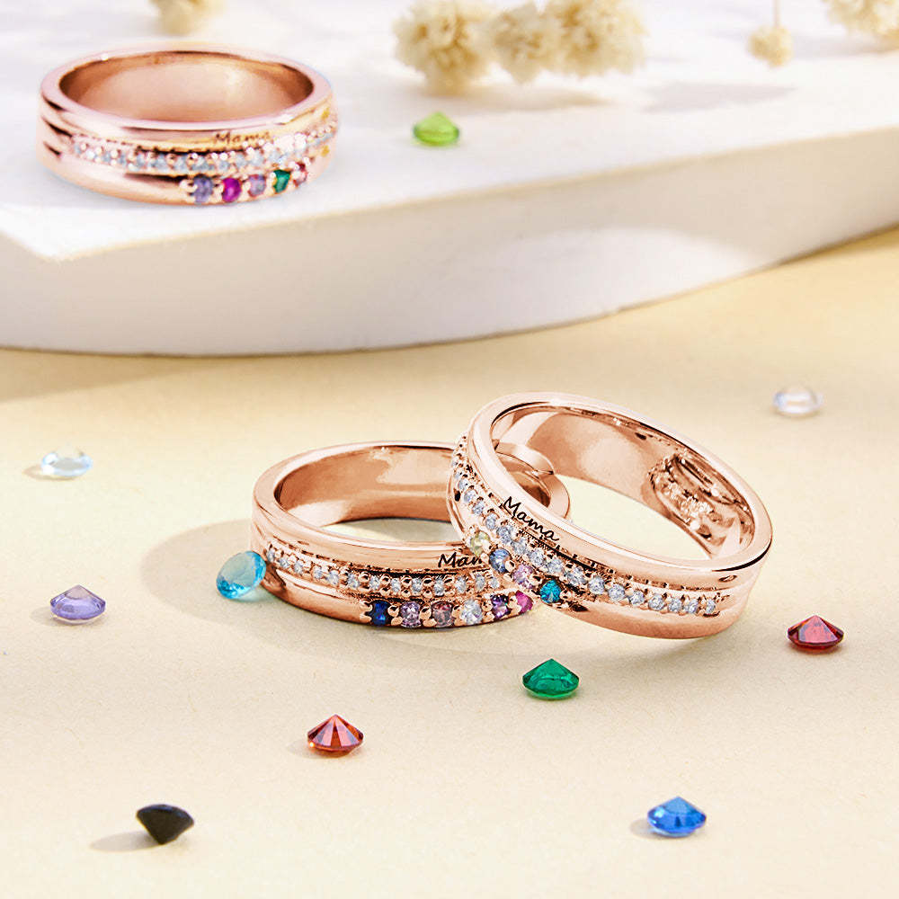 Personalized Birthstones Ring with Engraved Text Ring Jewelry Birthday Gift for Women - soufeelus