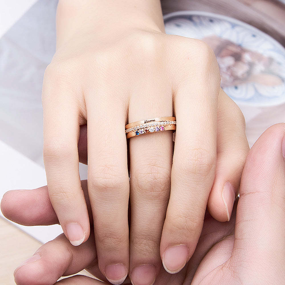 Personalized Birthstones Ring with Engraved Text Ring Jewelry Birthday Gift for Women - soufeelus