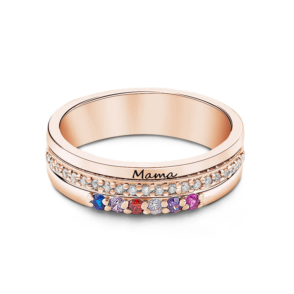 Personalized Birthstones Ring with Engraved Text Ring Jewelry Birthday Gift for Women - soufeelus