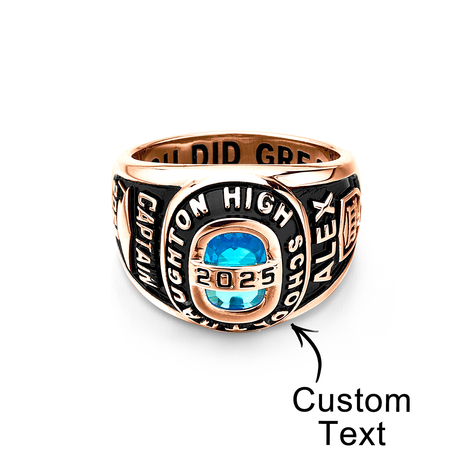 Personalized Birthstone Class Signet Ring with Engraved Symbol Name and Text Class of 2025 Graduation Gift for High School University Graduates detail