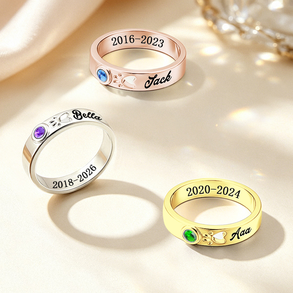 Personalized Pet Memorial Ring with Birthstone – Custom Engraved Remembrance Jewelry detail