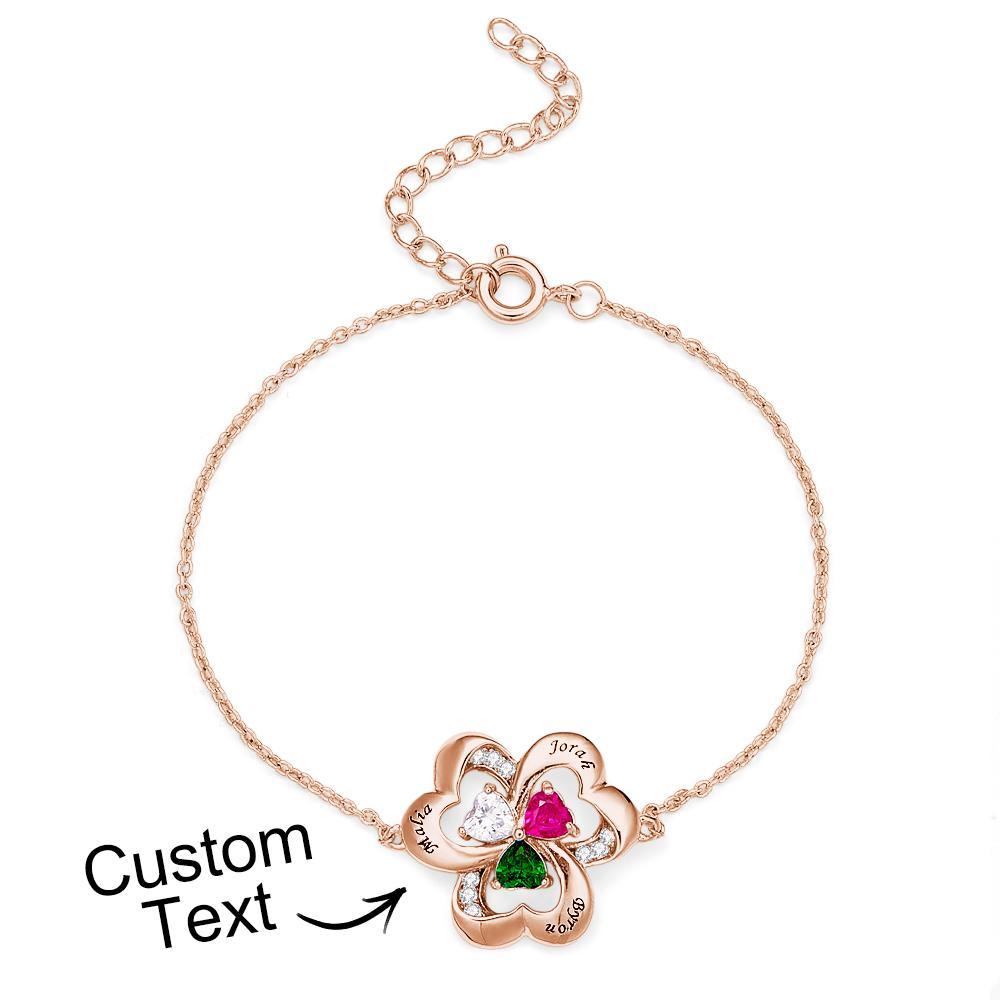 Engraved Fashion Birthstone Bracelet Personalized Flower Adjustable Bracelet For Her - soufeelus