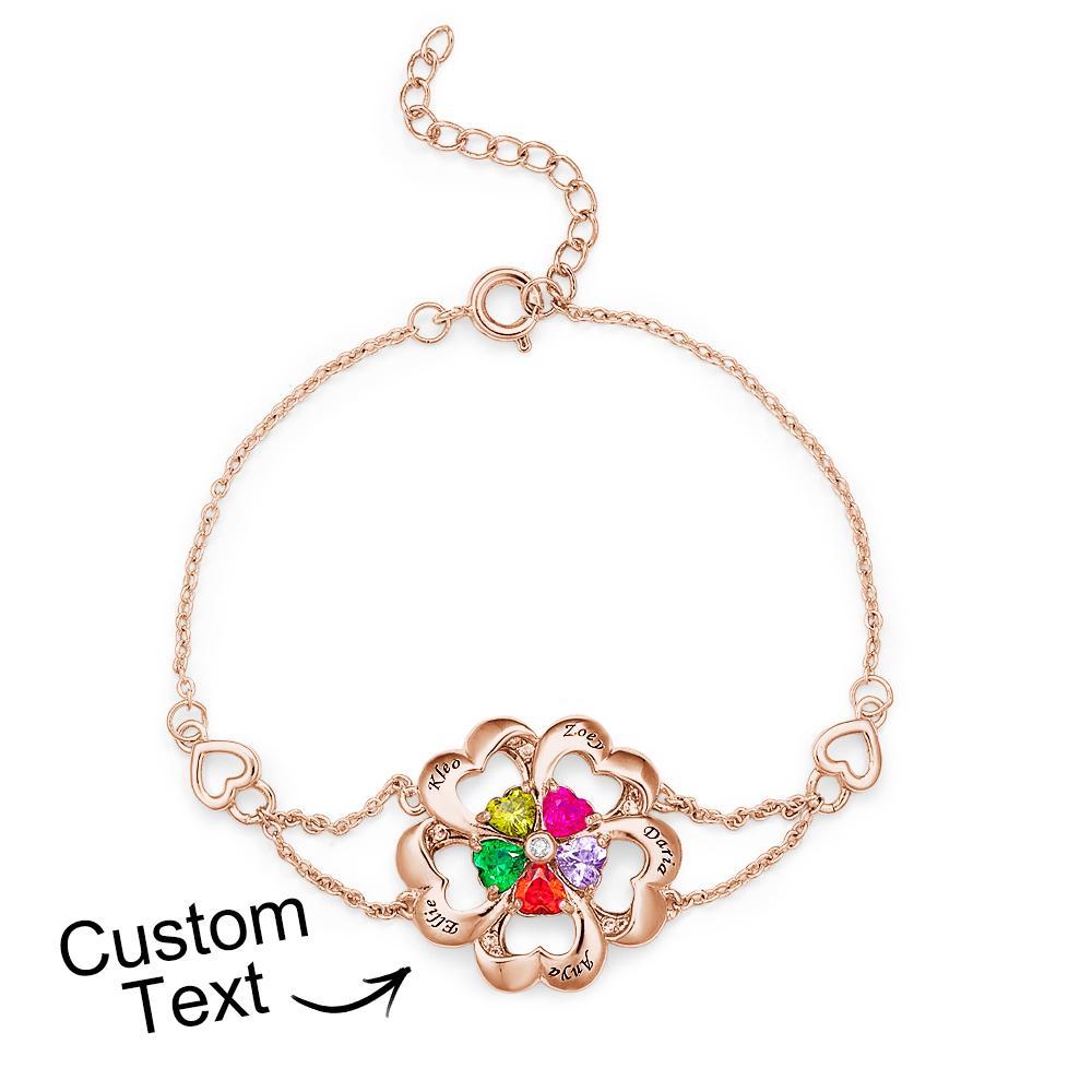 Engraved Fashion Birthstone Bracelet Personalized Flower Adjustable Bracelet For Her - soufeelus